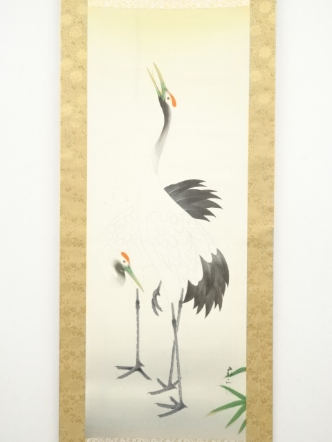 道具 ] - 道具 春山筆 双鶴 肉筆絹本掛軸（共箱） | ネットショップ圭